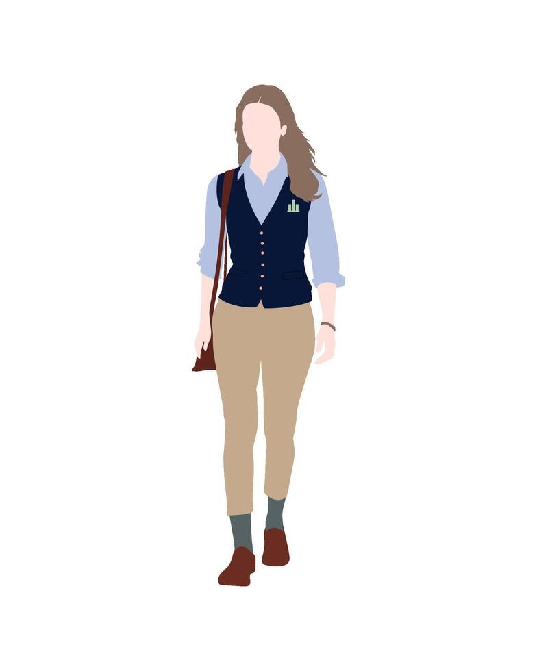 Female student in blue school uniform walking forward vector