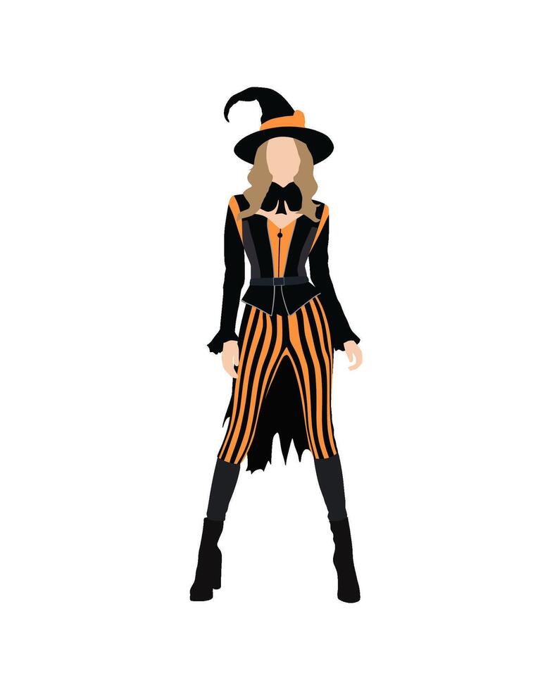Witch in halloween costume with hat and dress vector