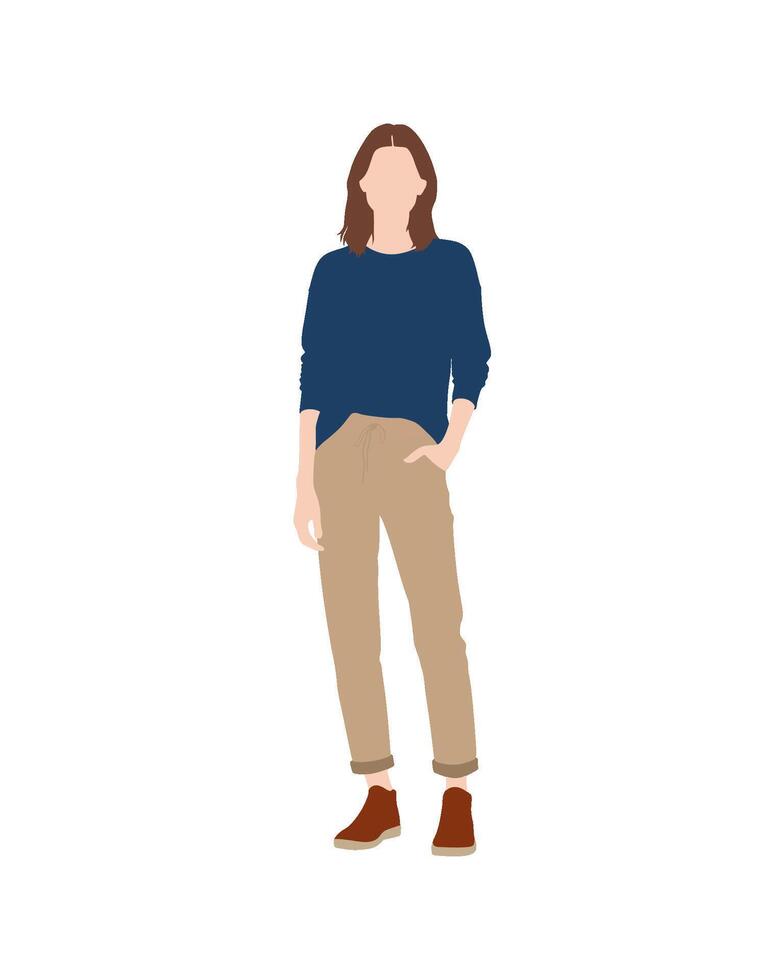 Woman in navy casual outfit and casual style vector