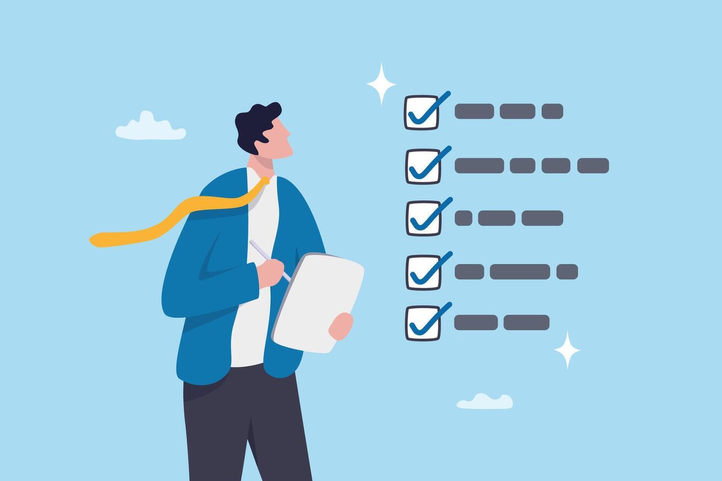 Man reviewing checklist with confidence vector