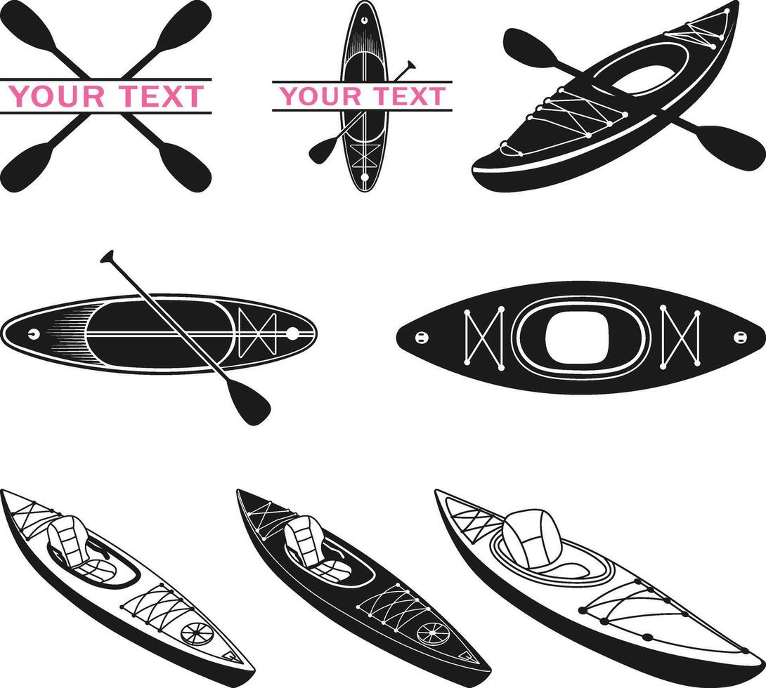 Paddleboard Silhouette, Kayaks and Paddles Silhouette vector
