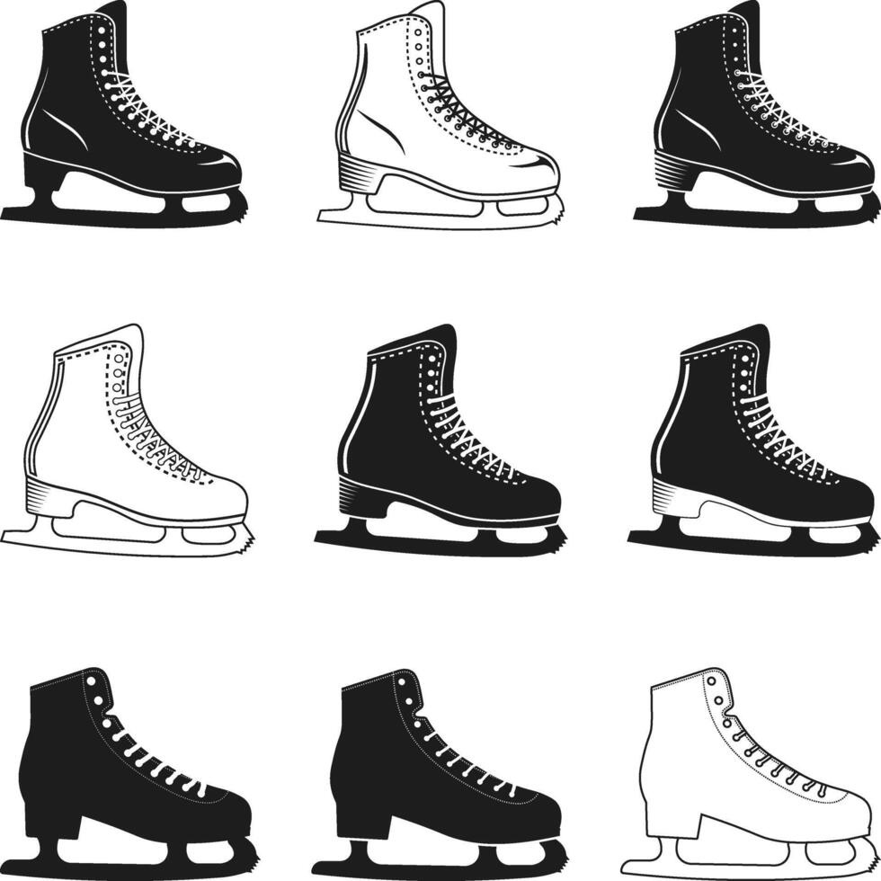 Figure Skating Shoes, Figure Skating Boot Set Silhouette, Ice skates Icon silhouettes illustration vector