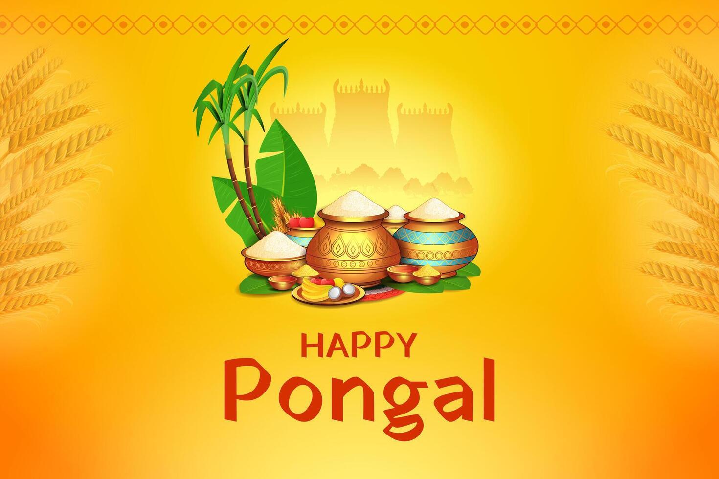 Pongal celebration with decorative pots vector
