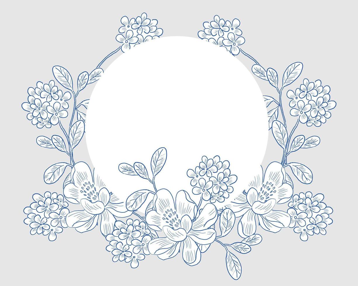 Hand Drawn Rose and Hydrangea Wreath vector