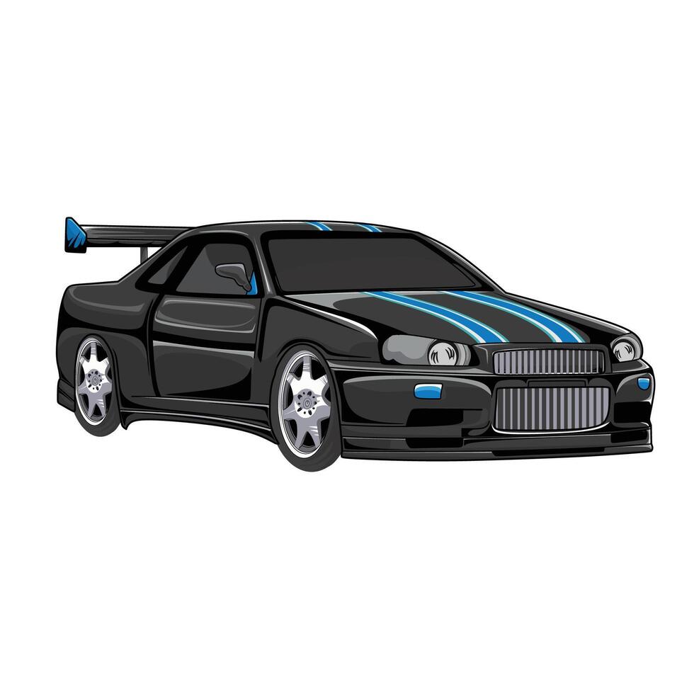 Black sports car with blue stripes vector