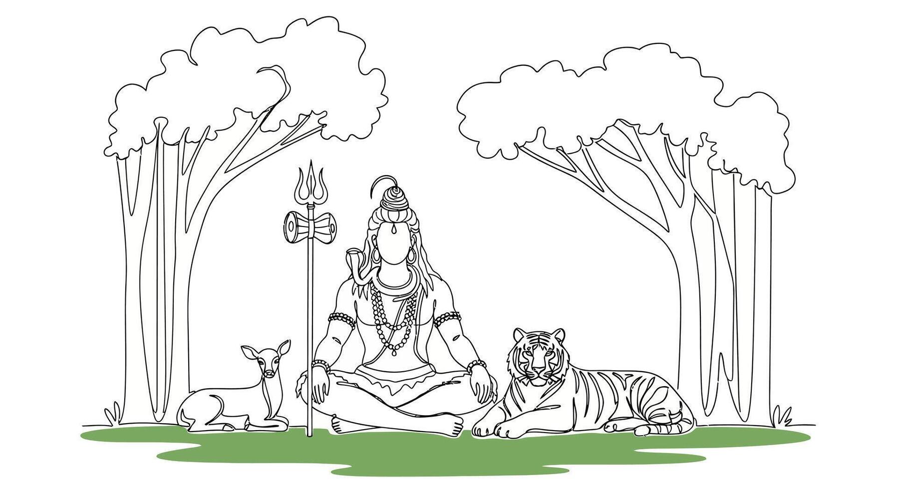Shiva Line Art with Hindu God, , and Meditation. vector