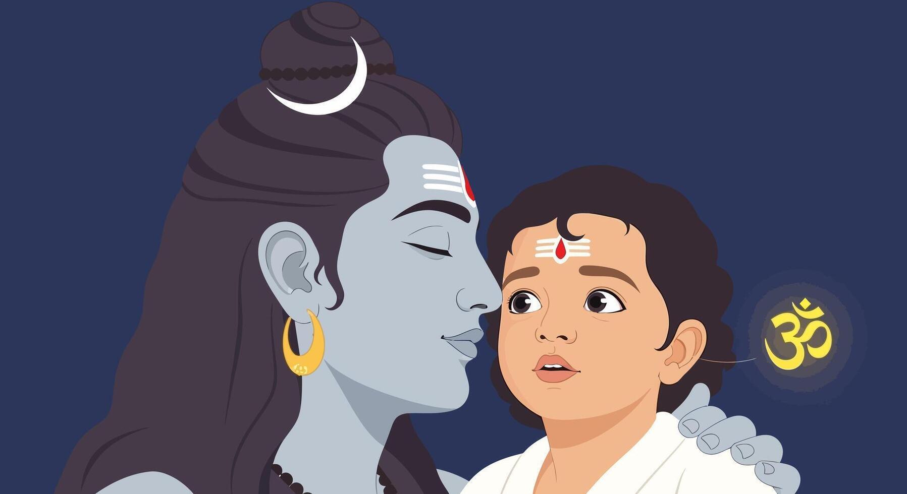 Lord Shiva with kid with illustration. vector