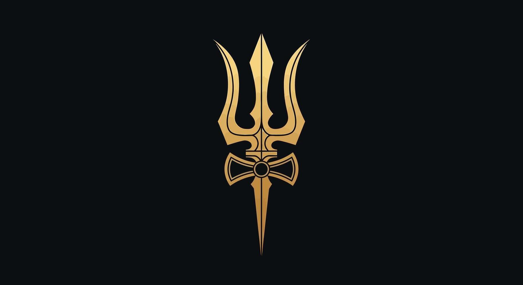 Golden Trident Poseidon Myth Symbol. vector