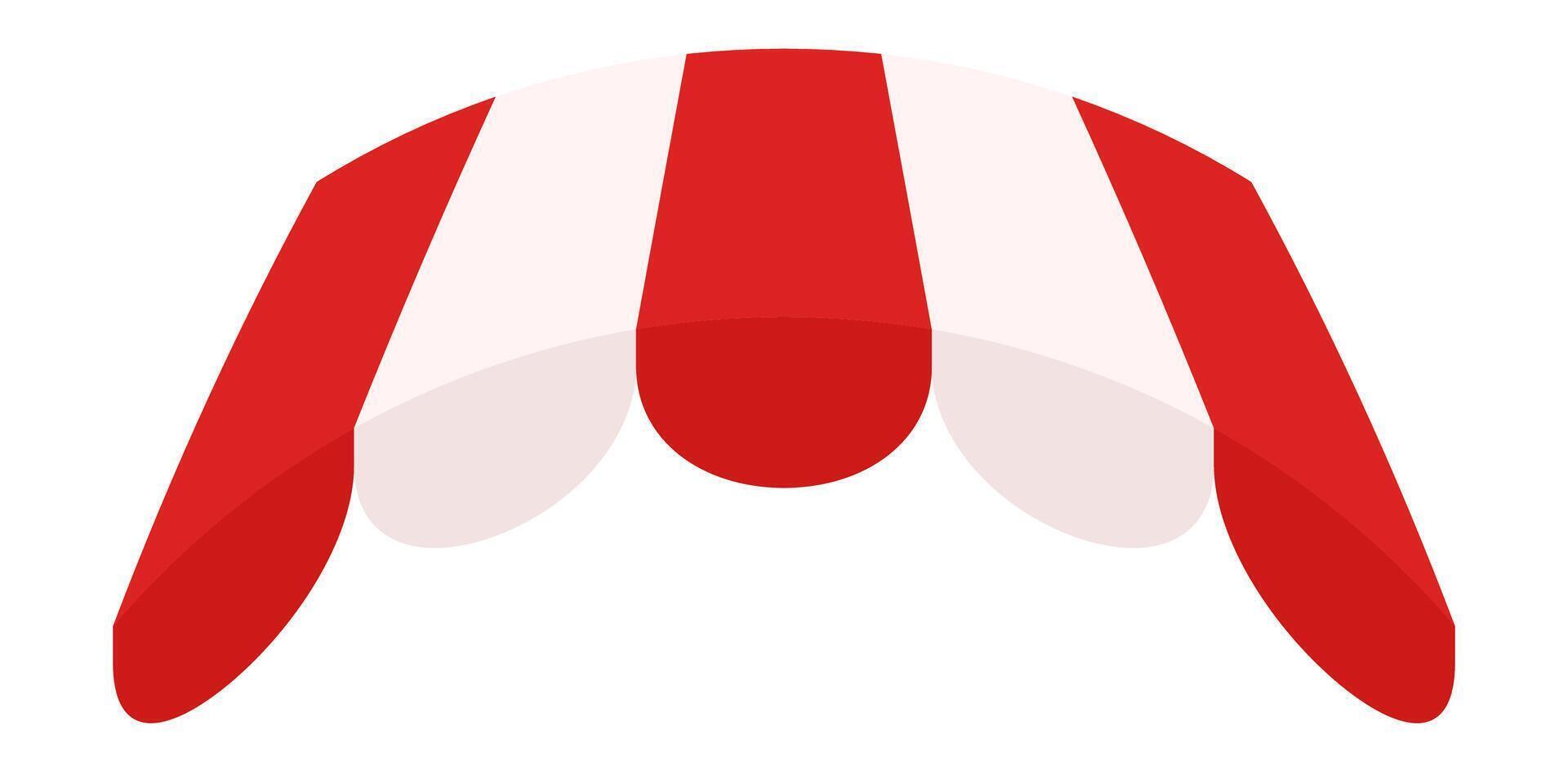 Minimal Red White Canopy Tent Illustration. Market or Storefront Sunshade with Striped Fabric Roof. Flat for Cafe Stand or Outdoor Fair on White Background. vector