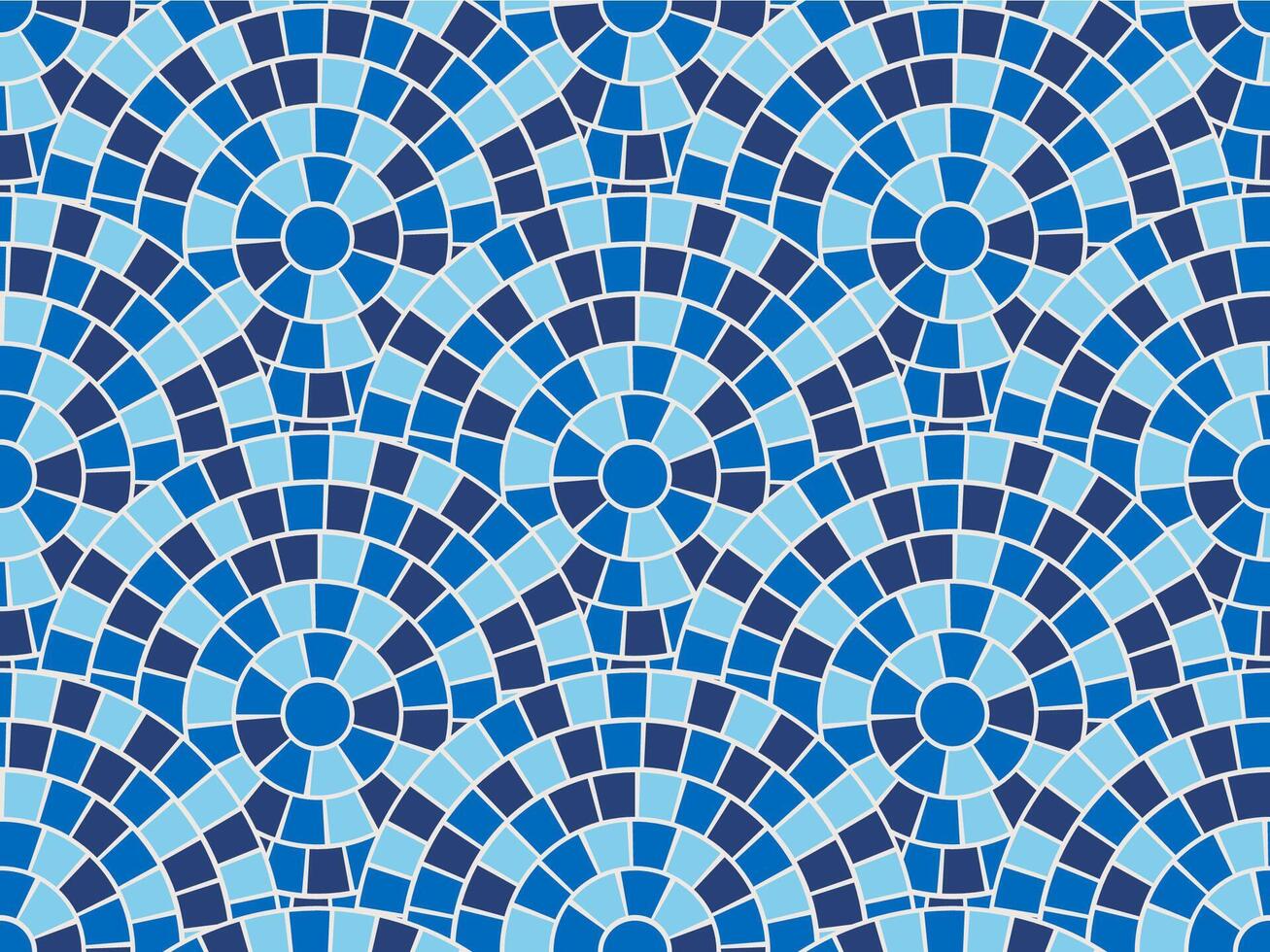 Tile sea pattern Greek blue mosaic texture background Rome Roman circle border. Retro ethnic marble floor ornament illustration. Classic interior wall radial frame design. vector