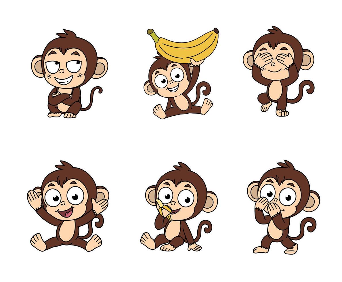 Cartoon monkeys with playful expressions vector