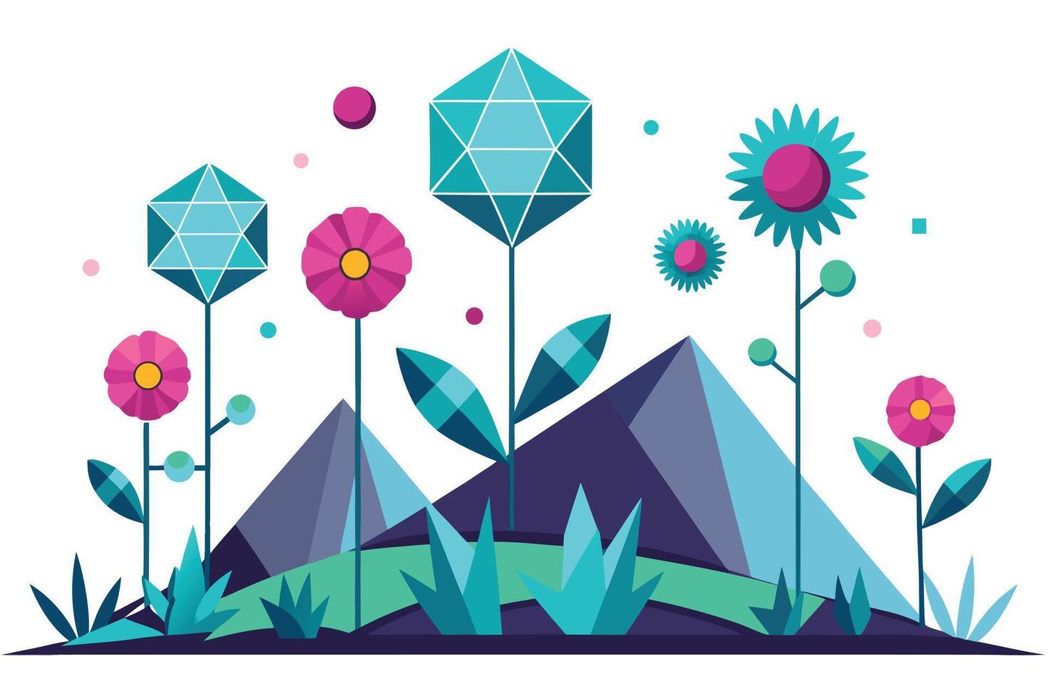Geometric flora mountains abstract background blue vector