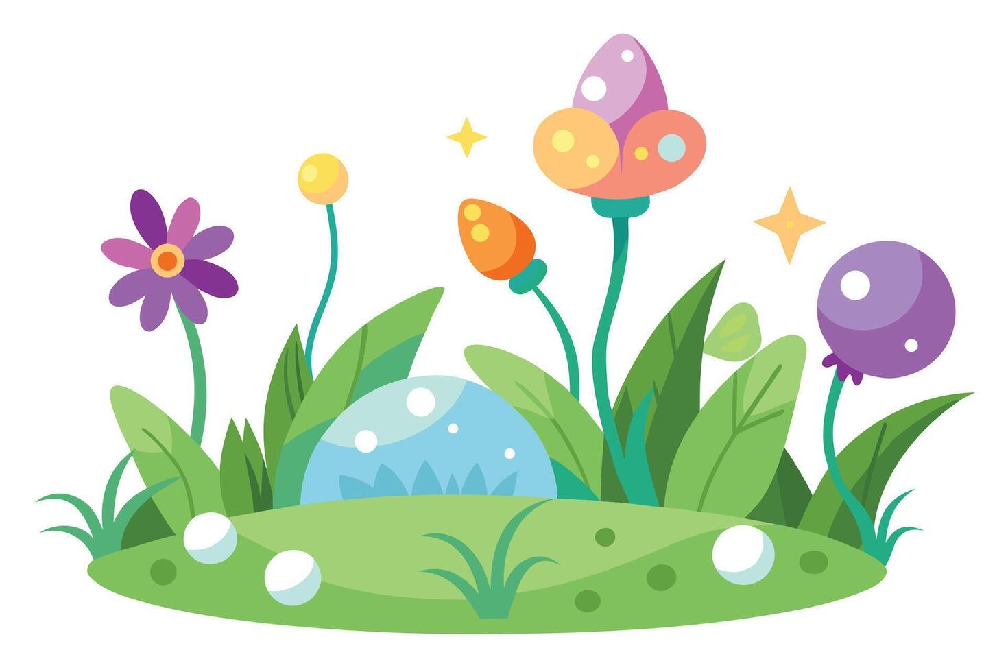 Whimsical fantasy flora with vibrant colors and sparkling stars colorful nature vector