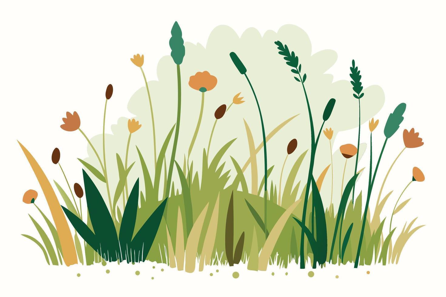 Tall grass and wildflowers in muted tones reeds cattails vector