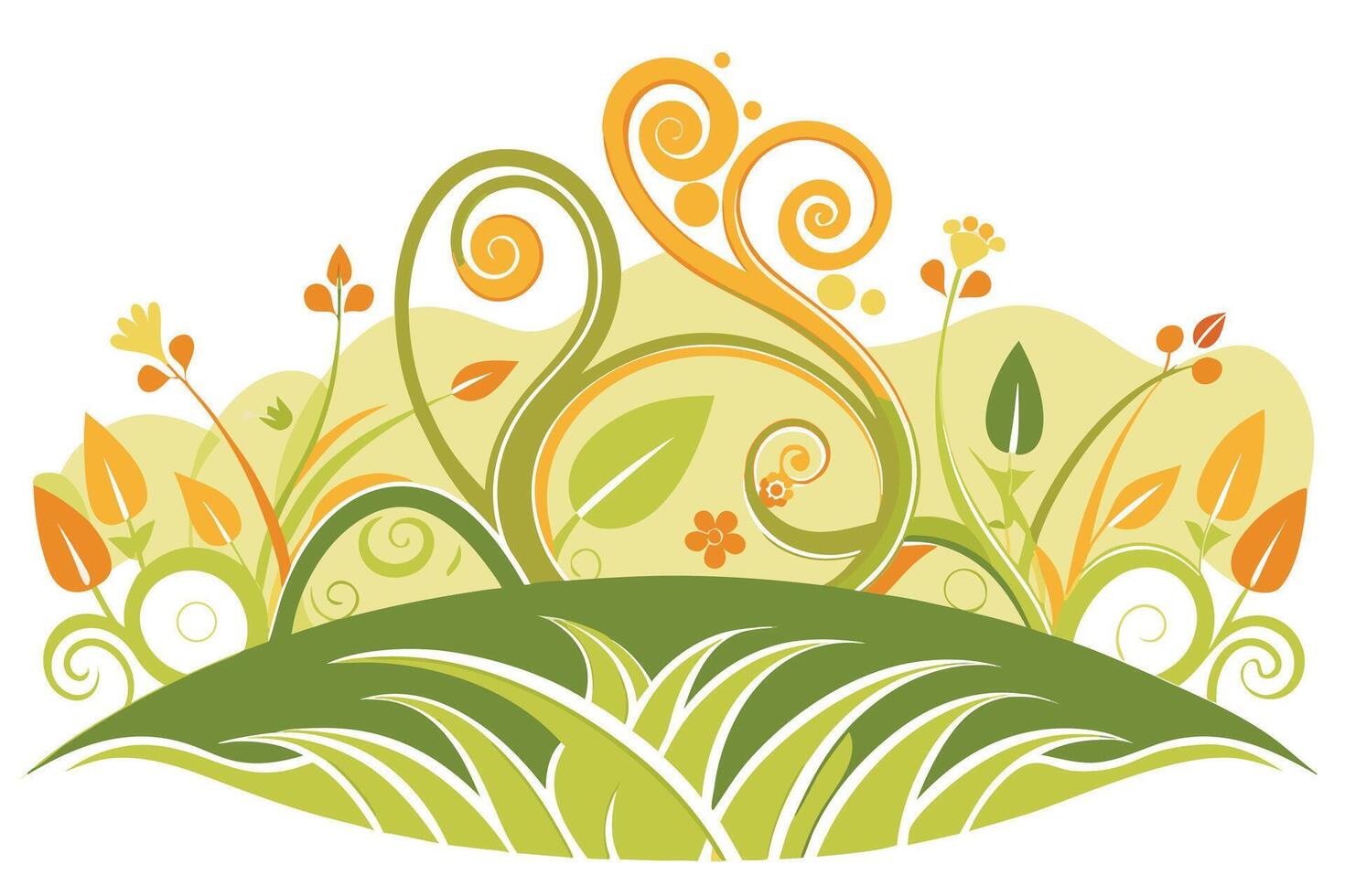 Green and orange floral swirls and leaves nature vector