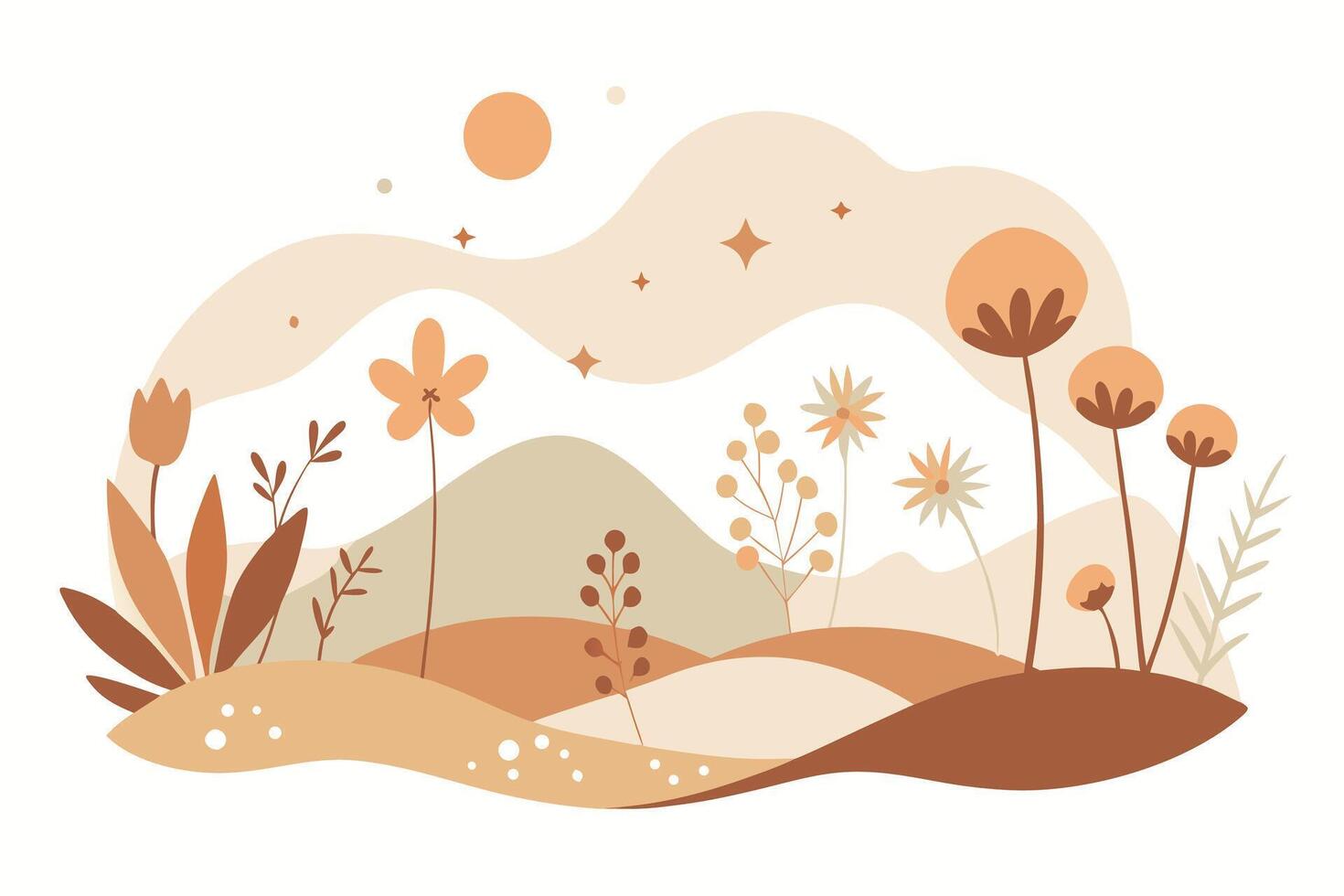 Abstract floral landscape with warm earthy tones nature plants vector