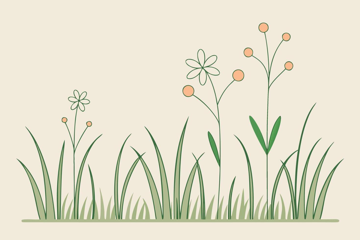 Delicate wildflowers and tall grass nature floral vector