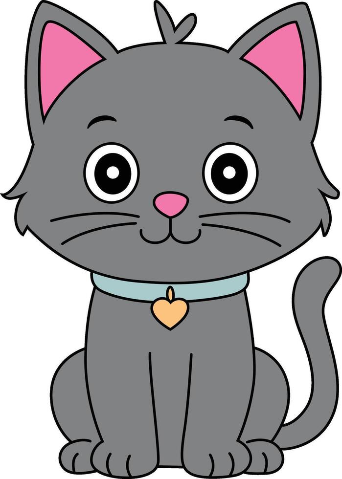 Adorable Grey Cat with Heart Collar vector