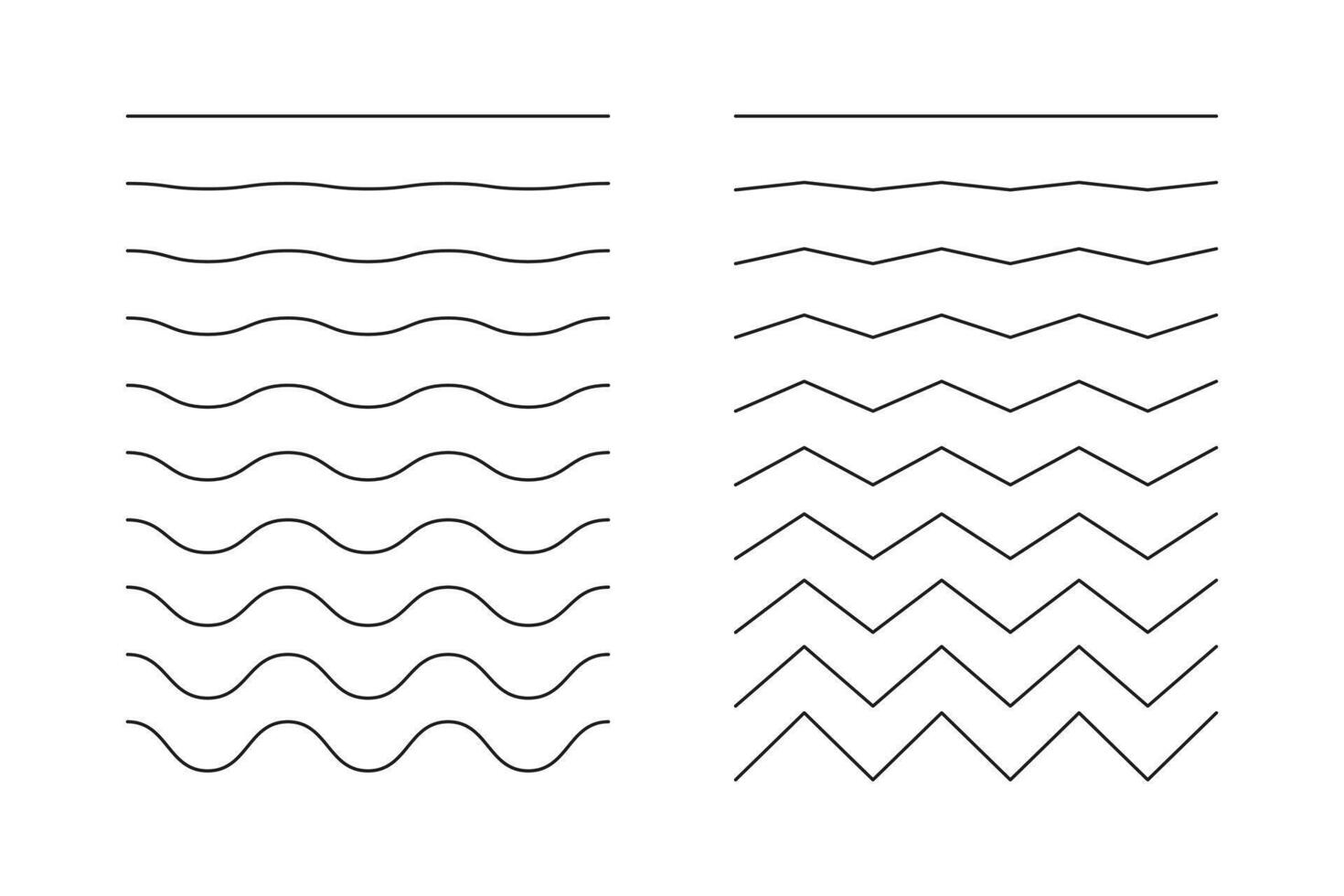 Waves line set. Set of wavy lines. zigzag and wavy horizontal underline. Pattern of wave ornaments. Wave thin line background. vector
