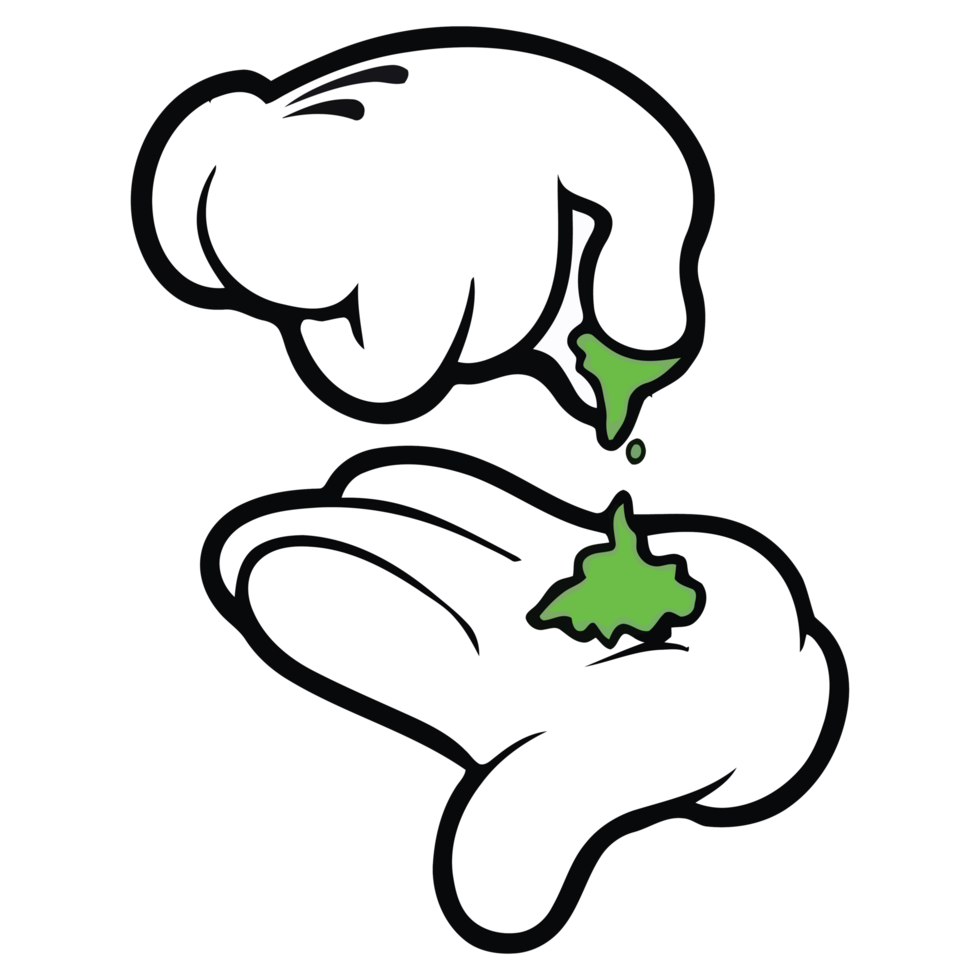 A cartoon hand with green liquid on it png