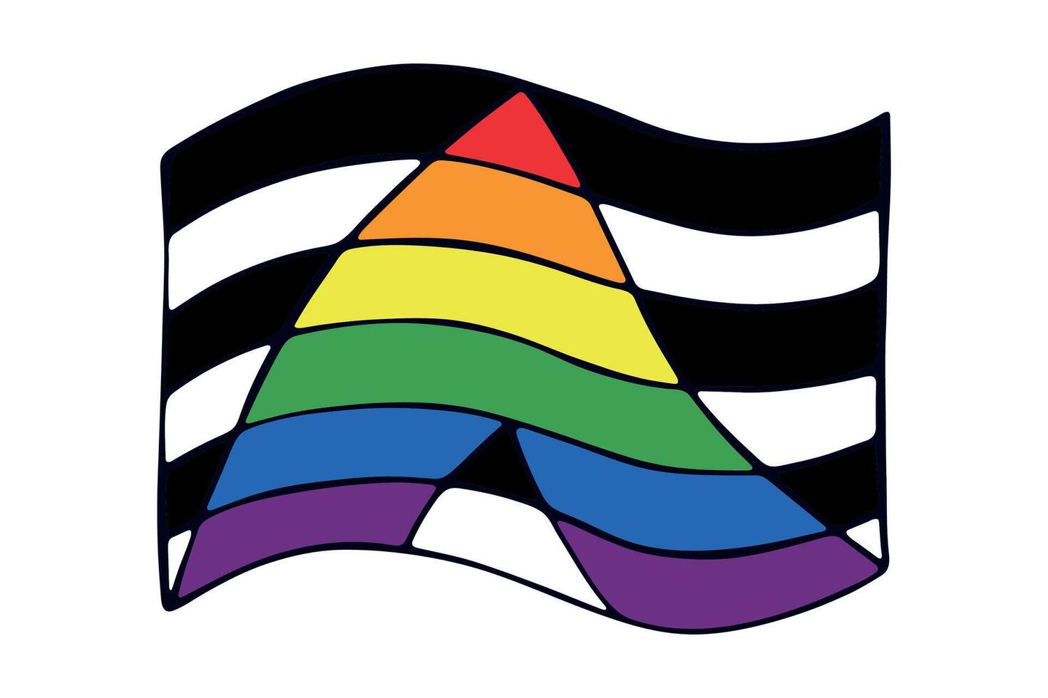 five Colorful Straight ally pride flag Happy pride day LGBTQ community Pride Month hand drawn doodle for posters, stickers, logo, cards vector