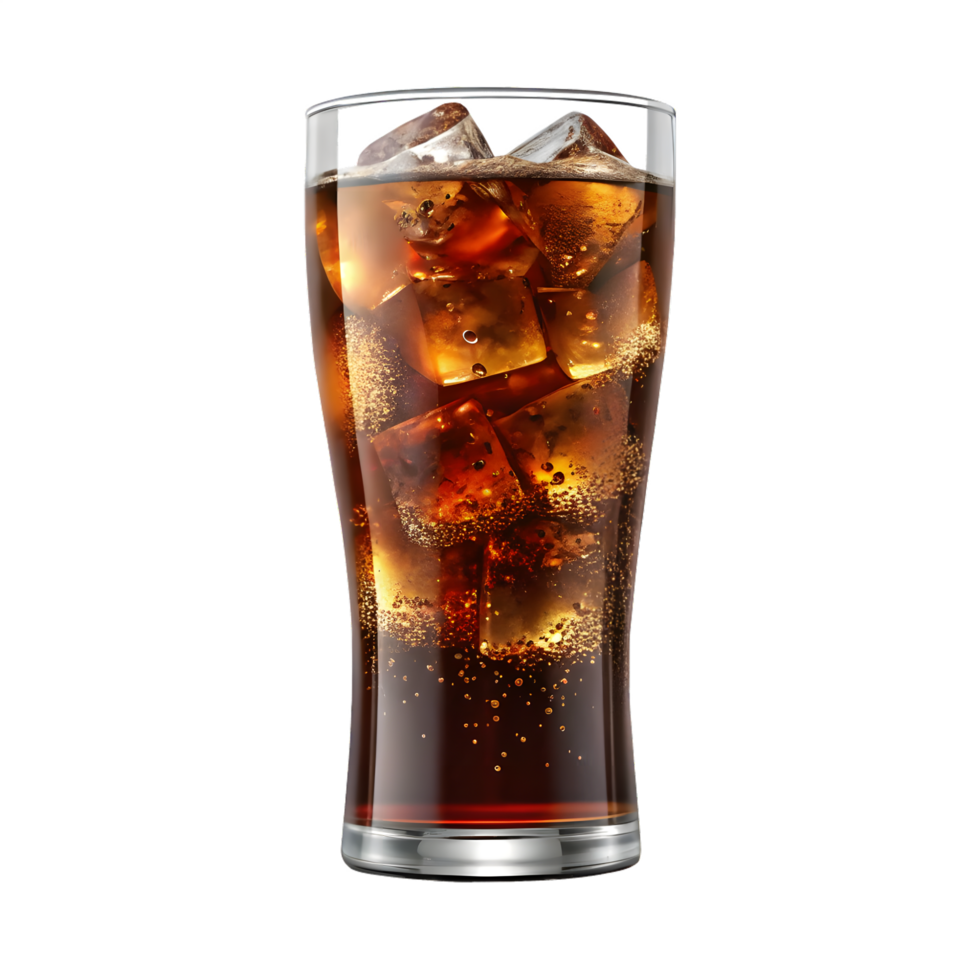 A glass of cola with ice cubes png