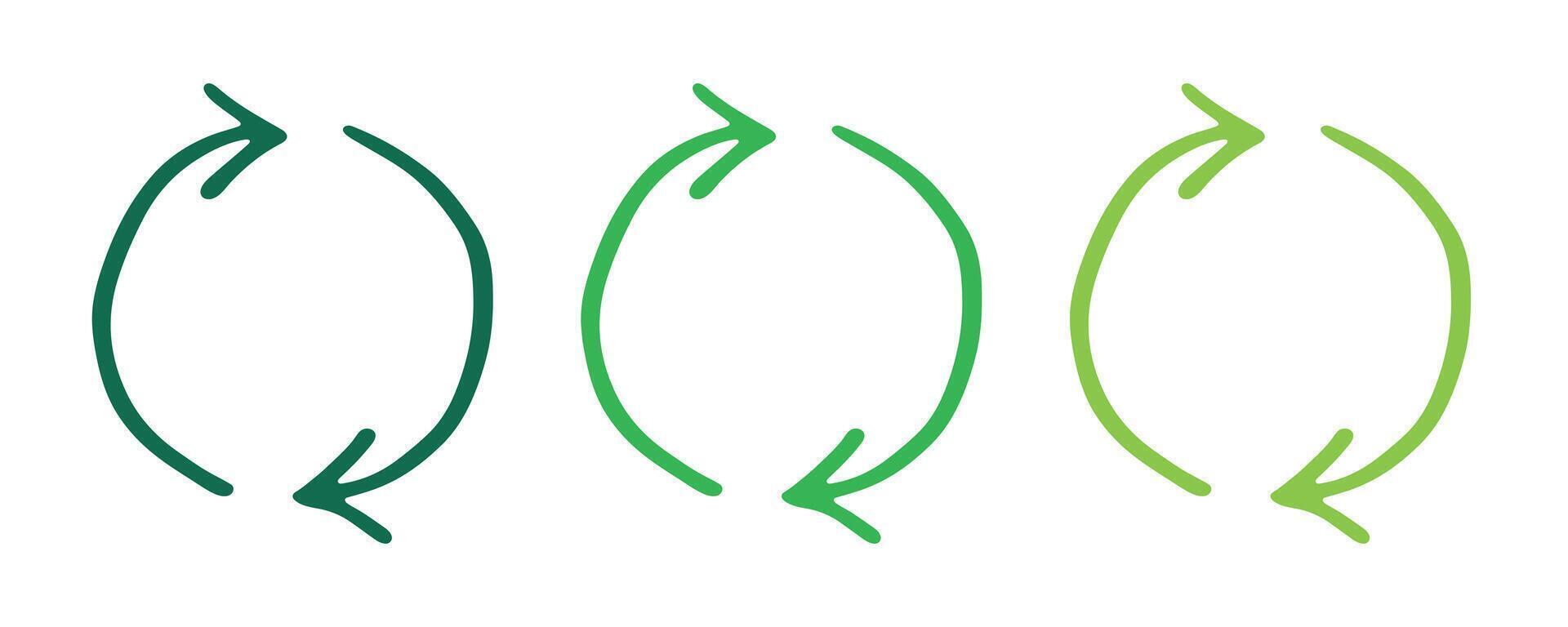Hand drawn recycle arrow icon Recycling resources symbol Reuse of materials, zero waste, green environment, saving the planet forty eight vector