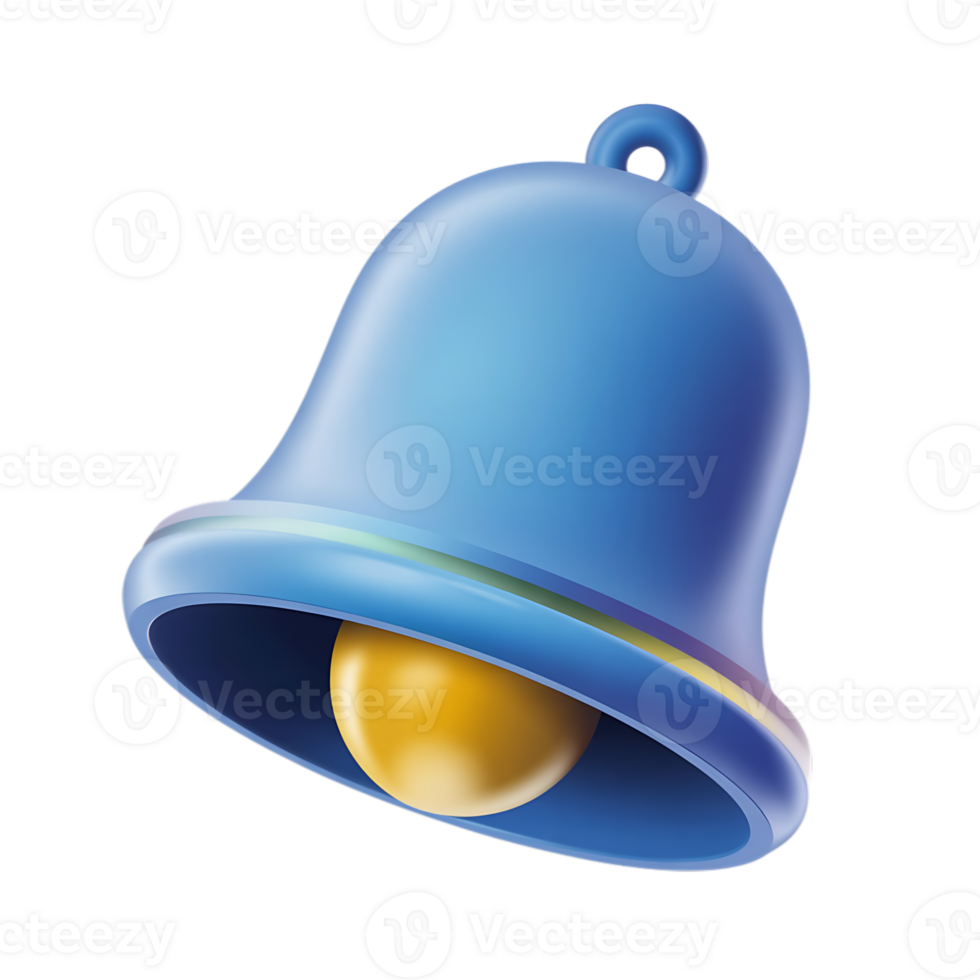 A shiny blue notification bell with a yellow clapper isolated on transparent backgrounds png