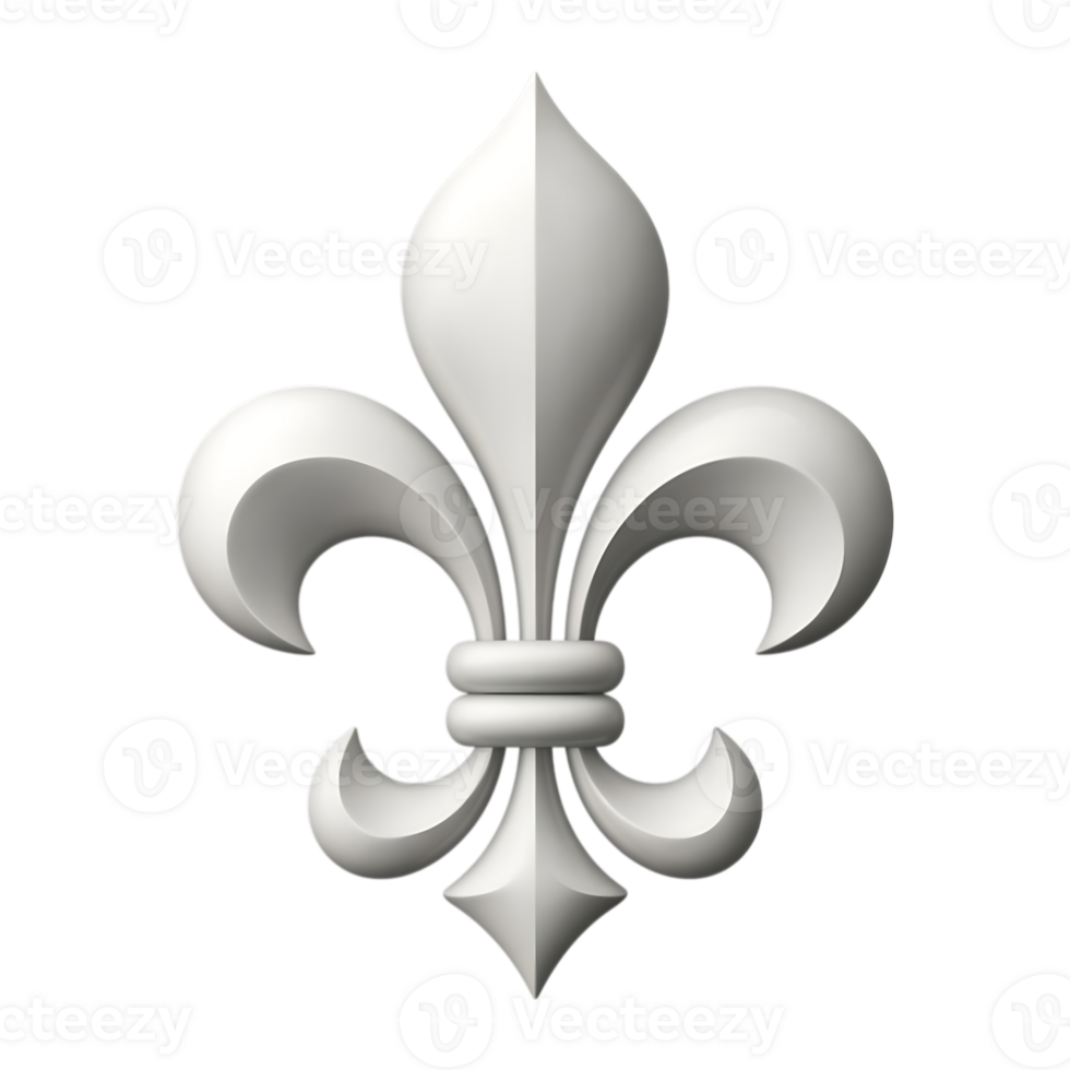 A white fleurdelis symbol isolated on transparent background png