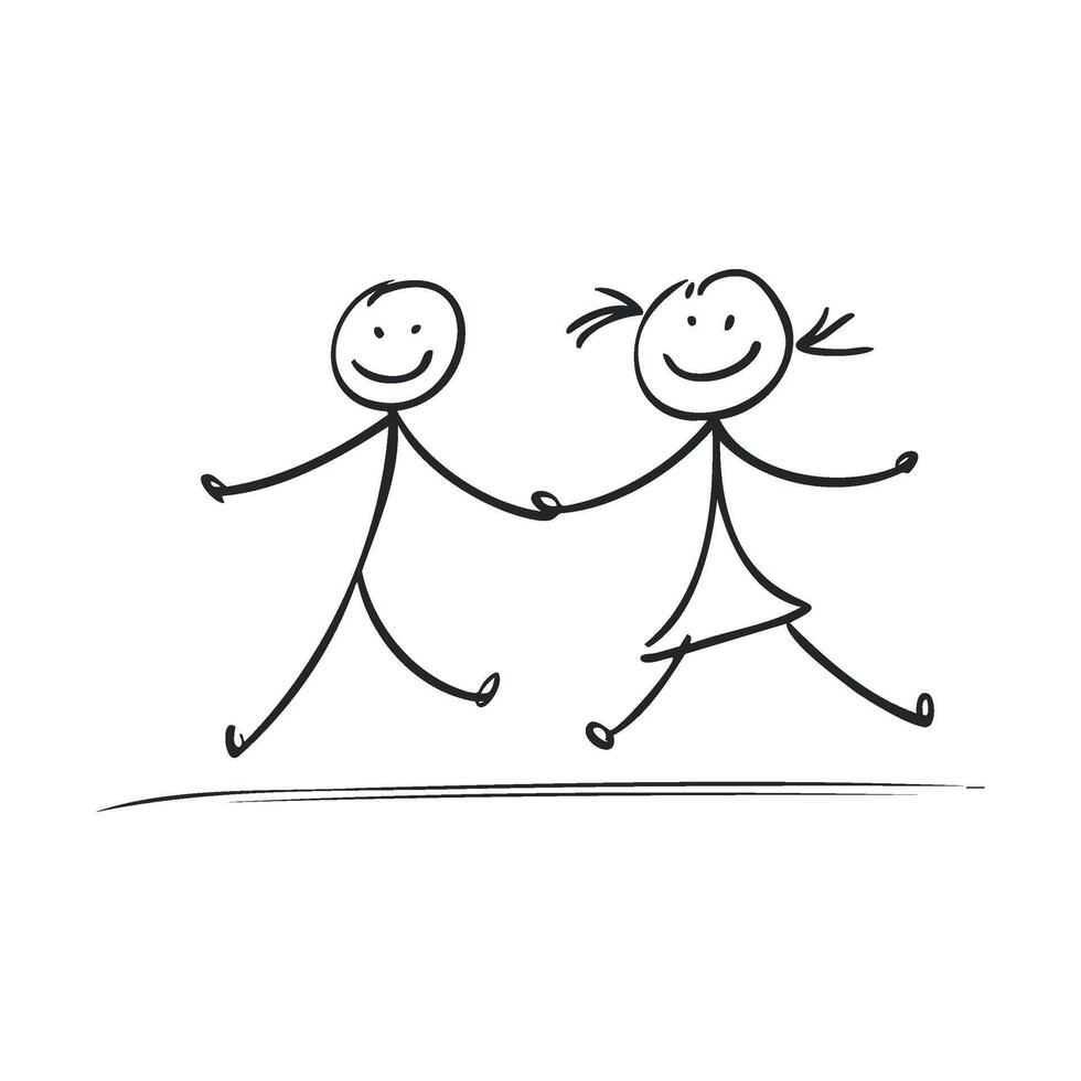 Joyful children running and holding hands in a playful moment vector