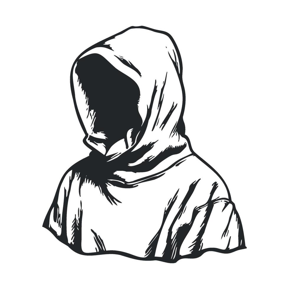 Mysterious figure in hooded cloak gazing into the distance vector