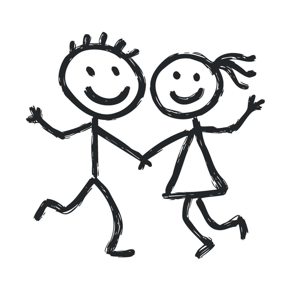 Joyful stick figures celebrating friendship and togetherness vector