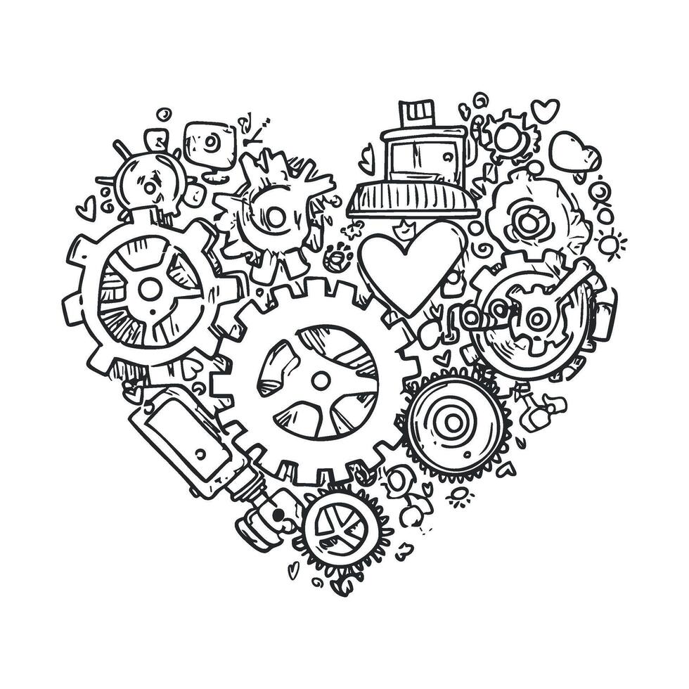 Heart formed by gears representing love for engineering and creativity vector