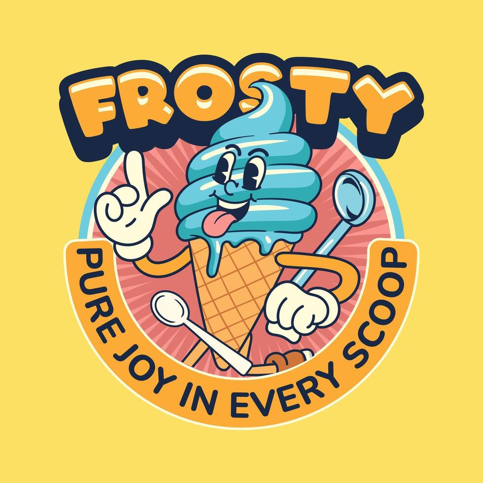 Blueberry Ice Cream Cartoon Characters in Retro Illustration vector