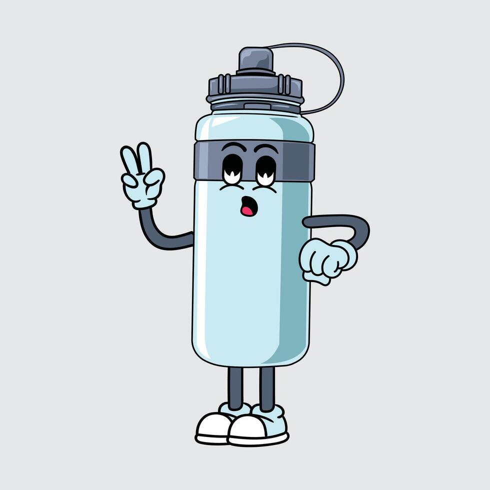 Cute cartoon sport bottle character standing pose with gloves, sneakers, and a happy face illustration vector