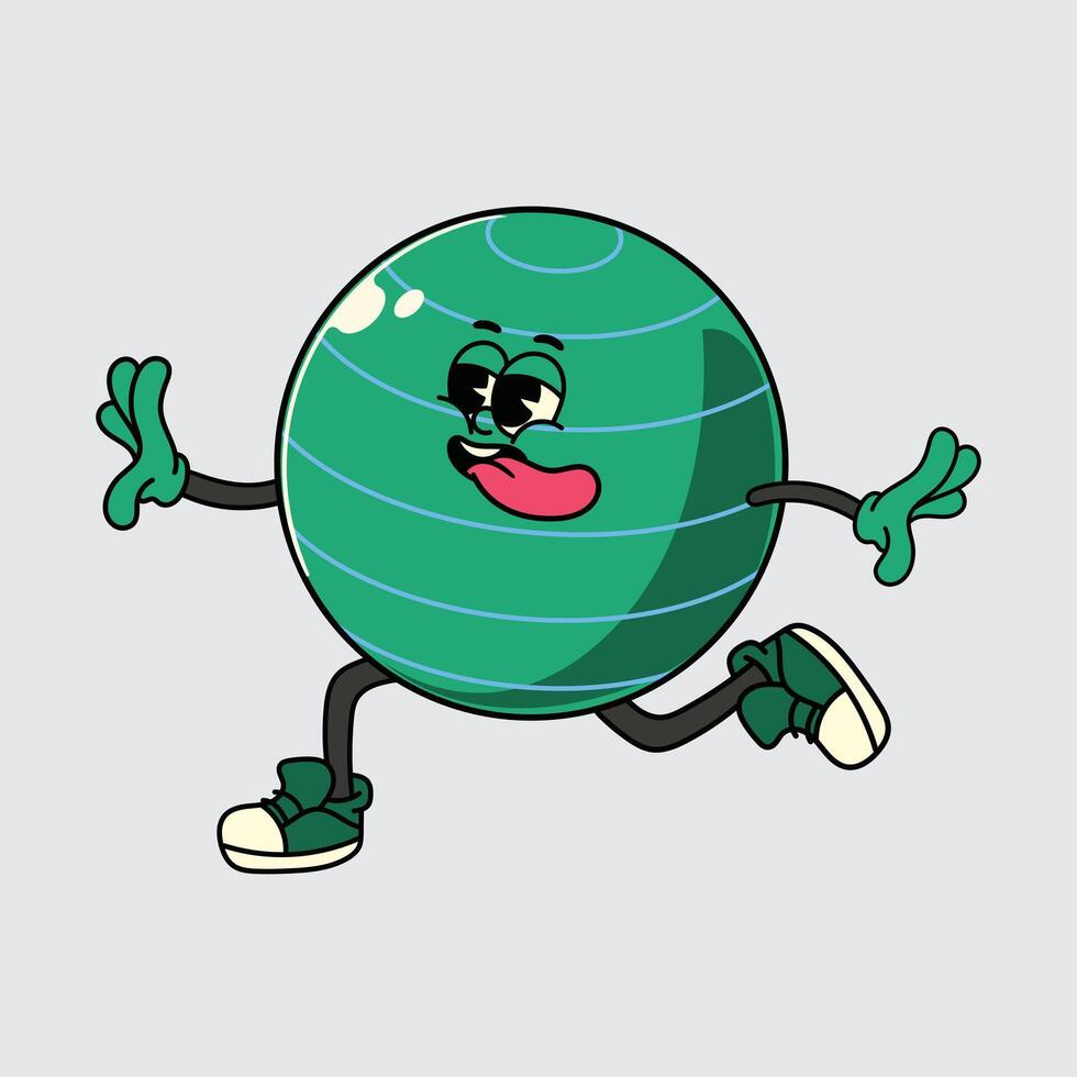Cute cartoon green Gym Ball character walking with a happy face illustration vector