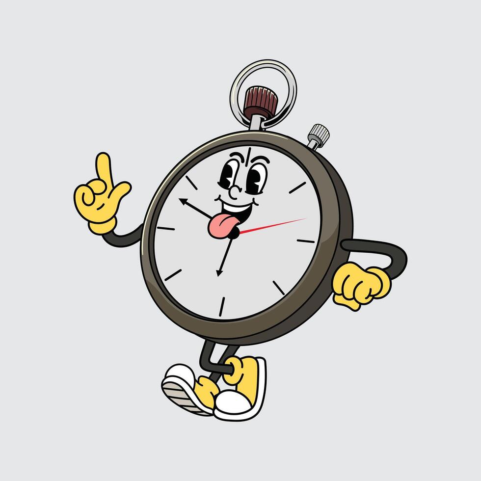 Cute cartoon stopwatch character walking with a happy face illustration vector