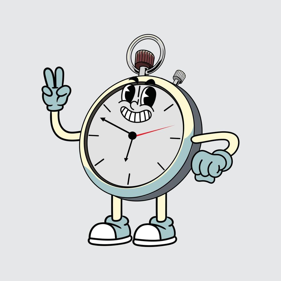 Cute cartoon stopwatch character standing pose with a happy face illustration vector