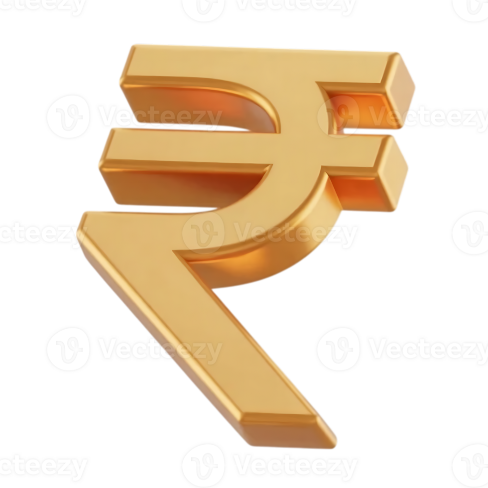 A golden indian rupee symbol represents wealth and financial security isolated on transparent background png