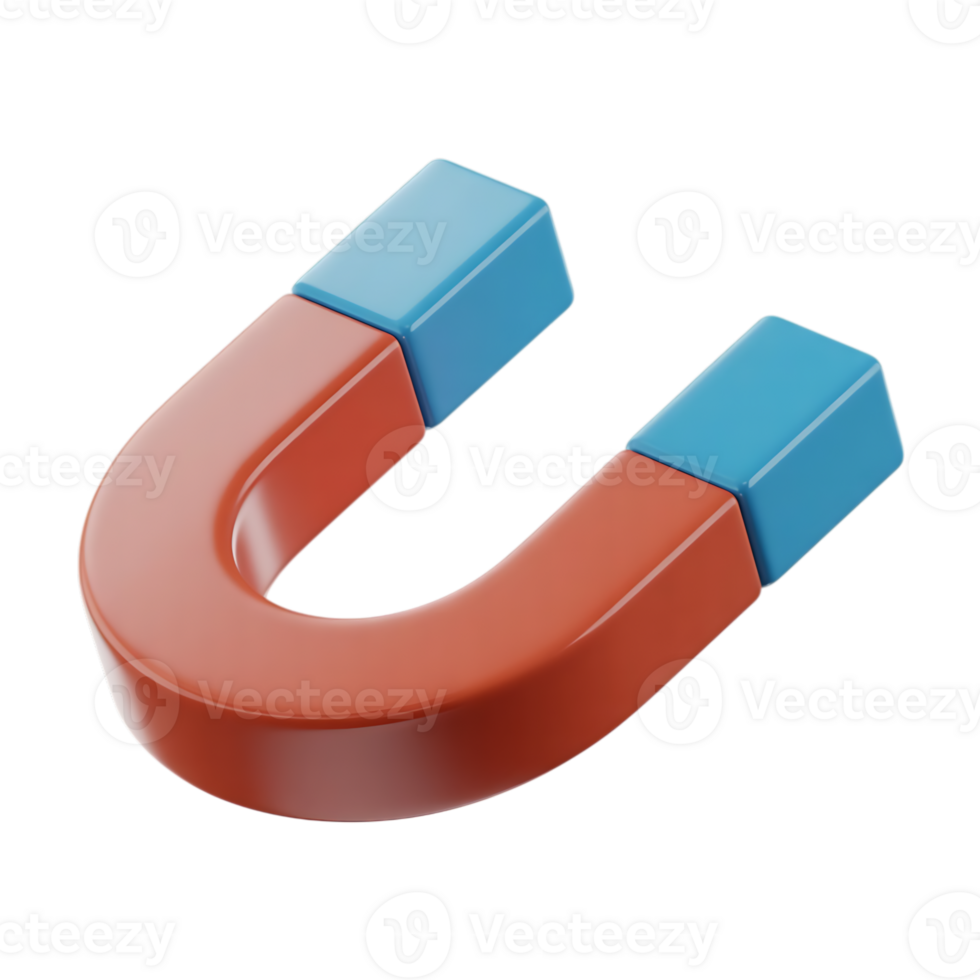A horseshoe magnet attracts, isolated on transparent background, demonstrating magnetic force png