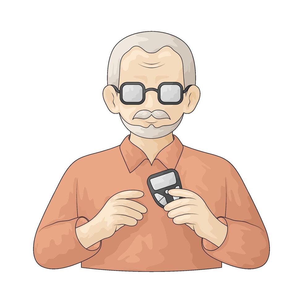 Elderly Man using Glucometer vector