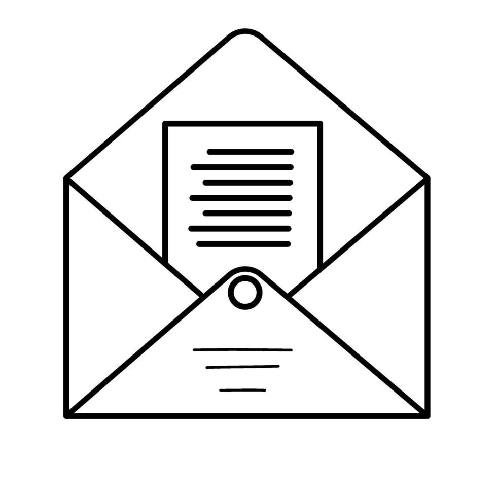 Elegant open envelope with letter for business communication or personal correspondence icon outline vector