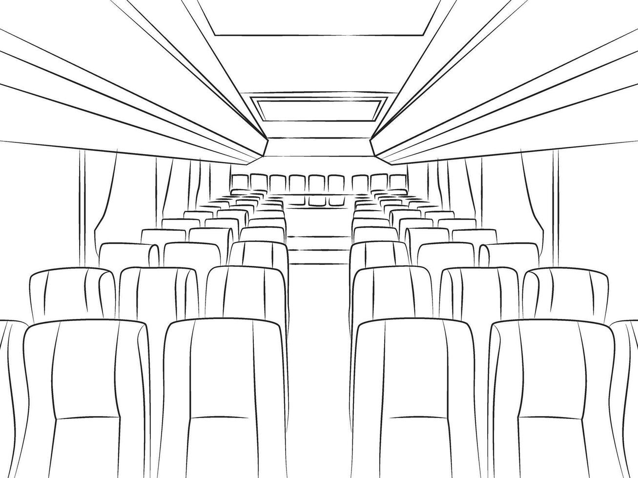 background atmosphere inside the bus, with manga outline style like the picture in the comic, bus seats and interior, line art vector