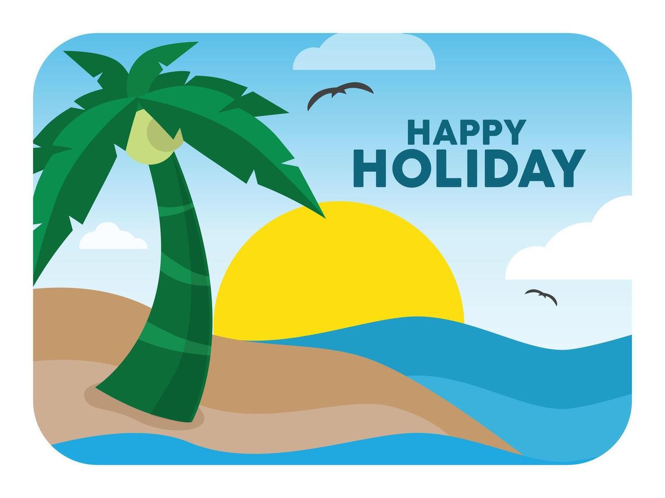 beach scene illustration for holiday greetings with white frame vector