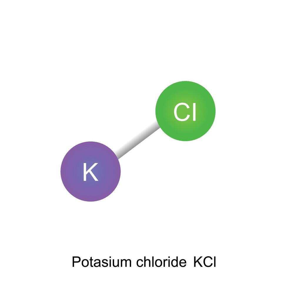 Chemical substance. Icon of Potasium chloride commonly known as KCl Structural formula isolated on white vector