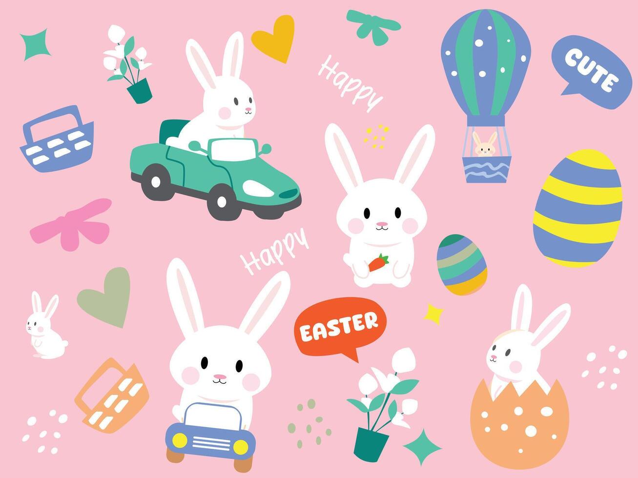 Easter greeting background with cute bunny illustration pattern, simple pattern, bunny vector