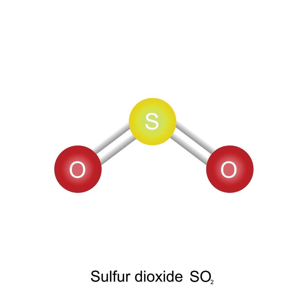 Chemical substance. Icon of sulfur dioxide commonly known as SO2 Structural formula isolated on white vector