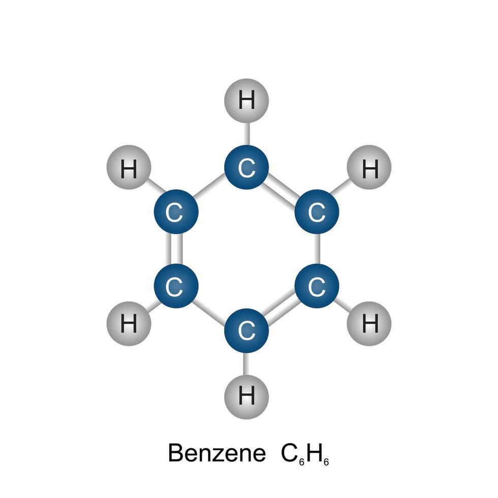 Chemical substance. Icon of benzene molecule commonly known as C6H6 Structural formula isolated on white vector