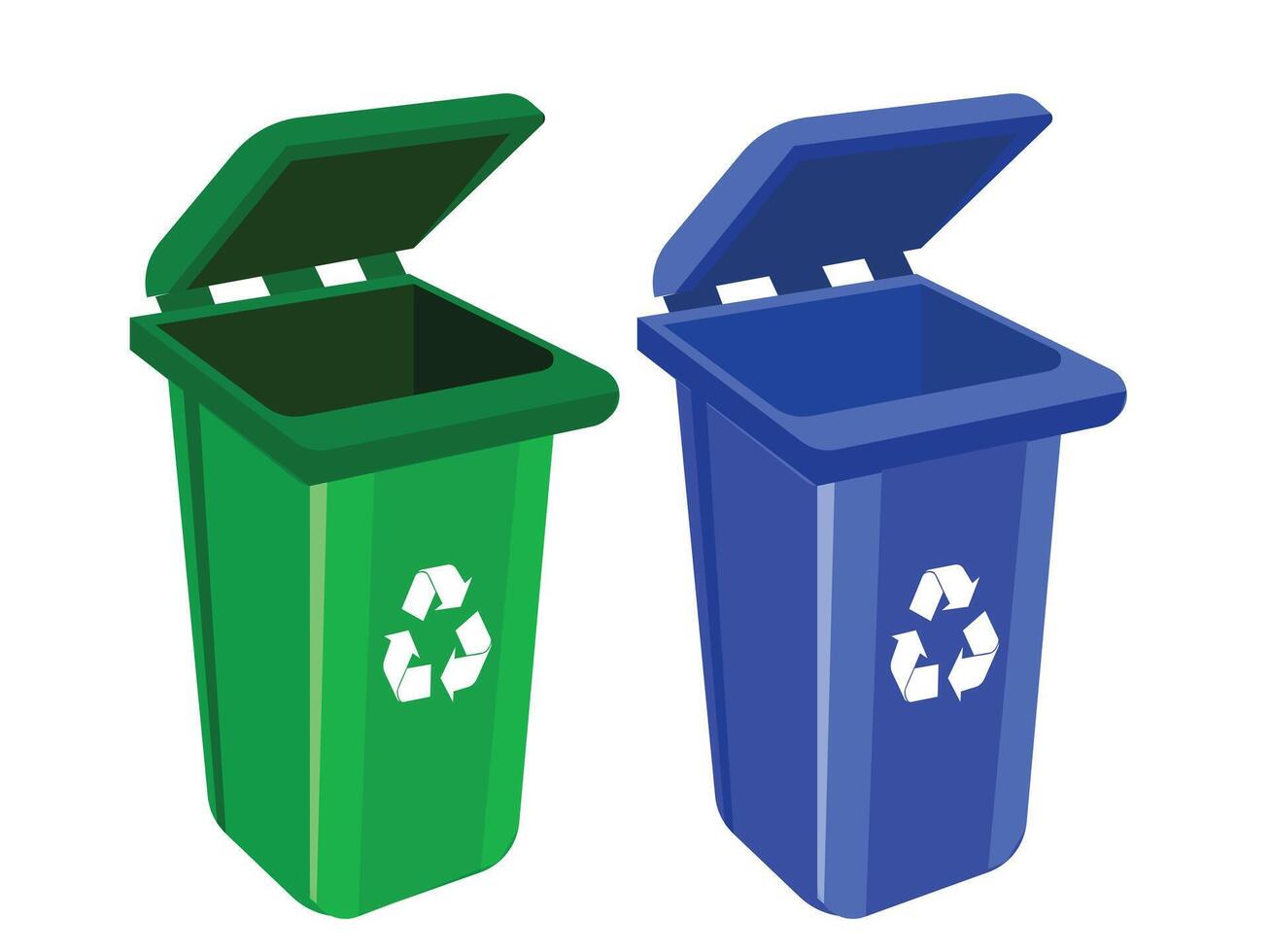 Trash cans isolated on white background. Waste bins with icons of ecological processing of products. household trash vector