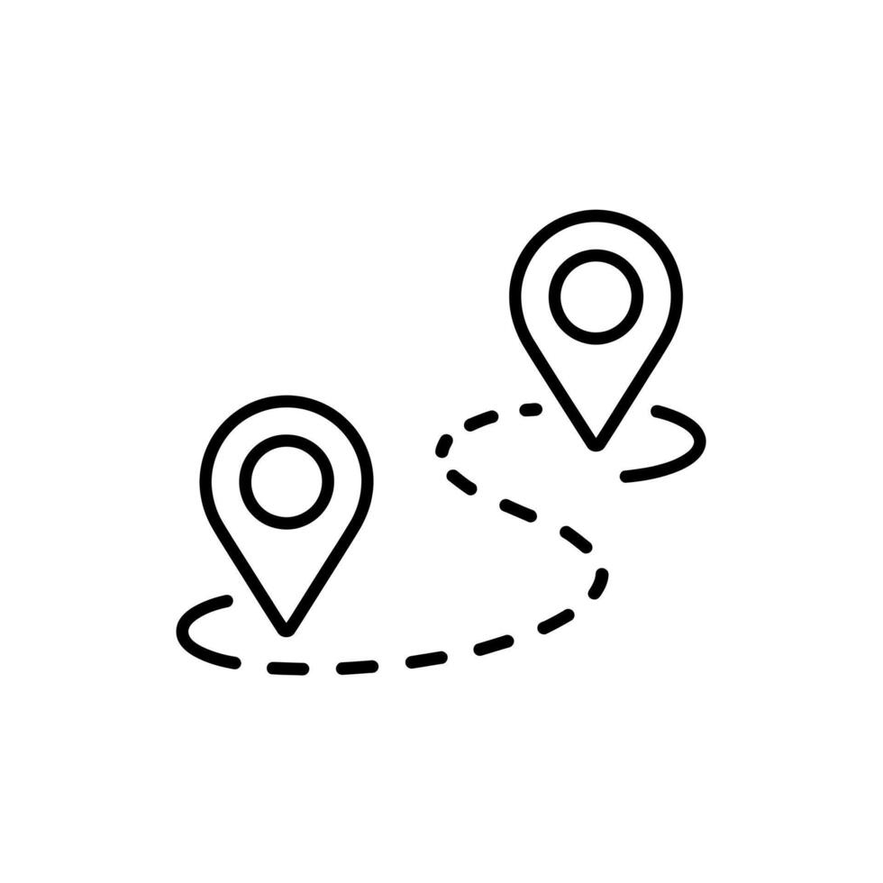 Two location pins connected by a dashed line representing a route or journey vector
